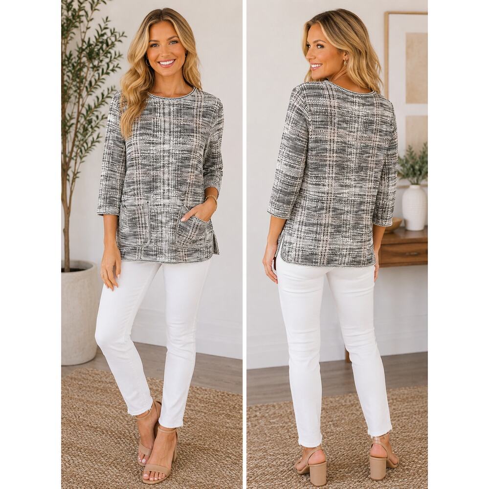 NWT Max Studio Plaid Knit Tunic Sweater Top Size Medium